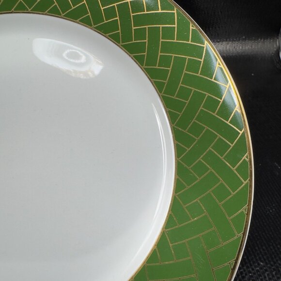 Williams Sonoma Garden Lattice Green Rim 8inch Plate Dish Set 2 New With Sticker - Picture 8 of 16